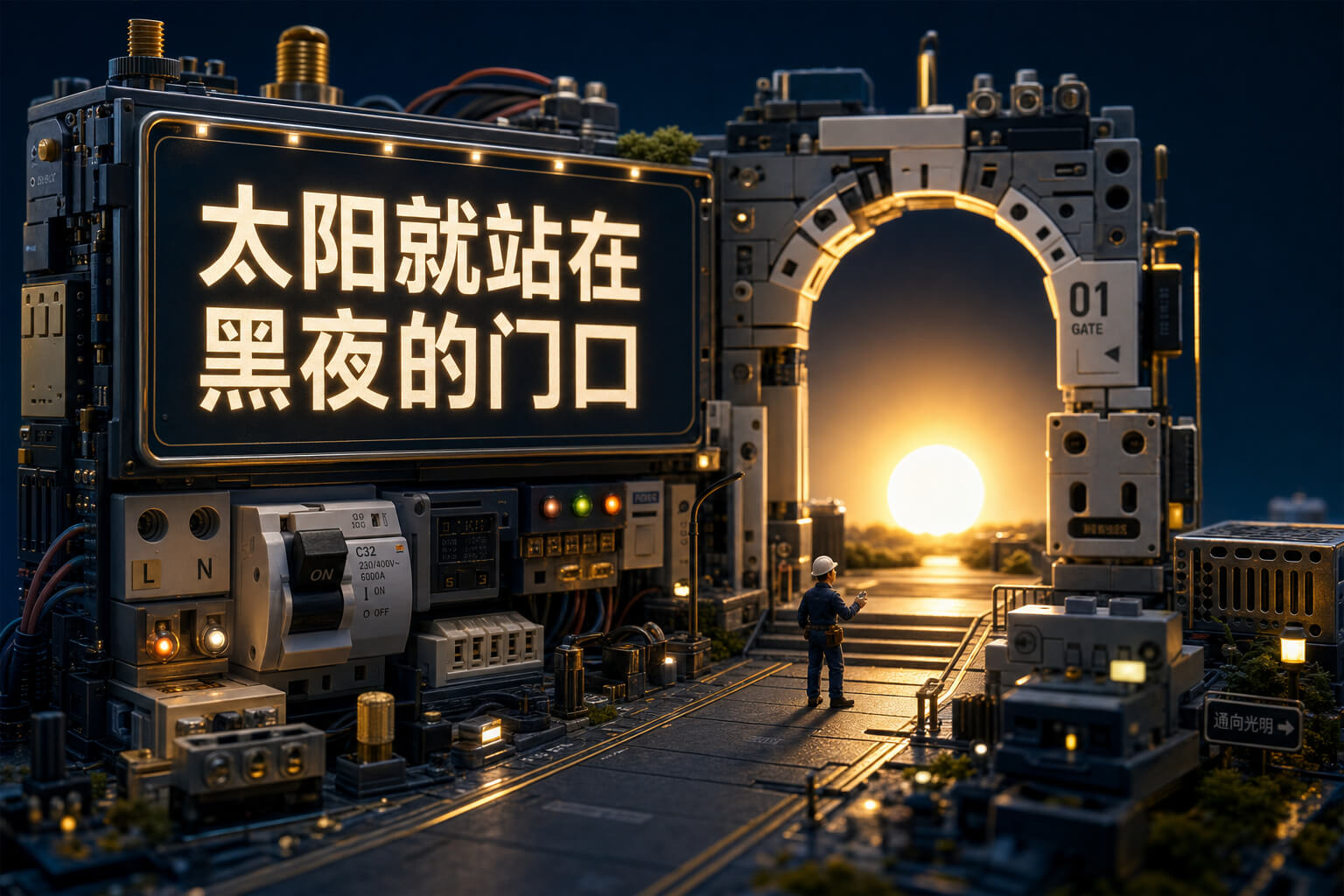 电子元器件微缩图文海报示例:太阳就站在黑夜的门口